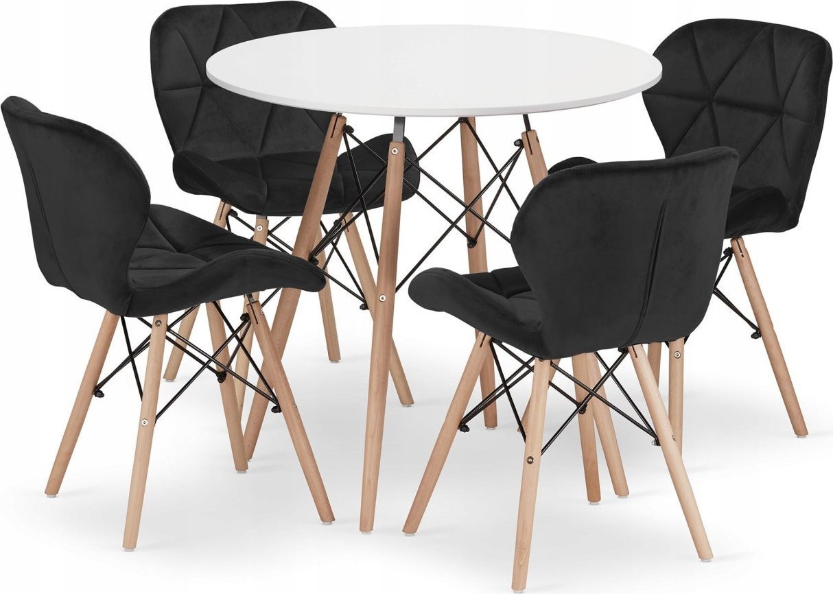 Leobert Zestaw stół okrągły TODI 80 biały + 4 krzesła LAGO czarne