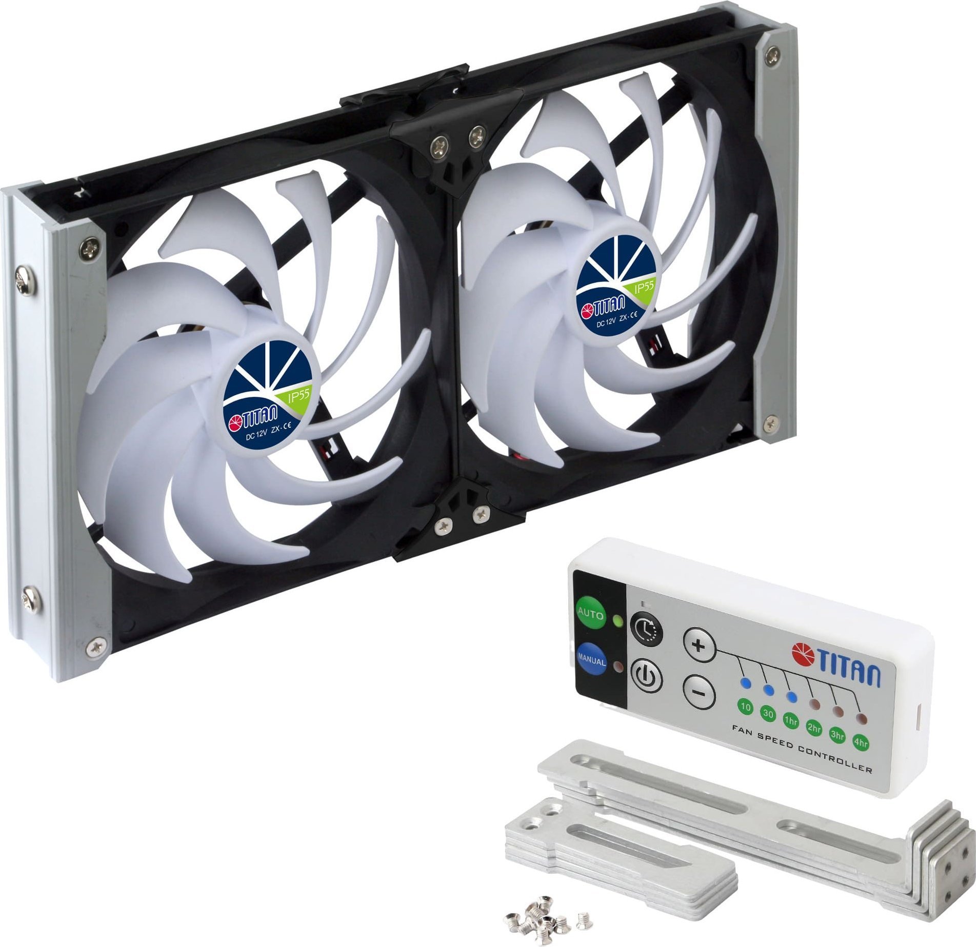 Titan Titan TTC-SC20(B)+ Dual Fridge Fan 120x25mm IP55, Timer Mode, with Integrated Rectifier