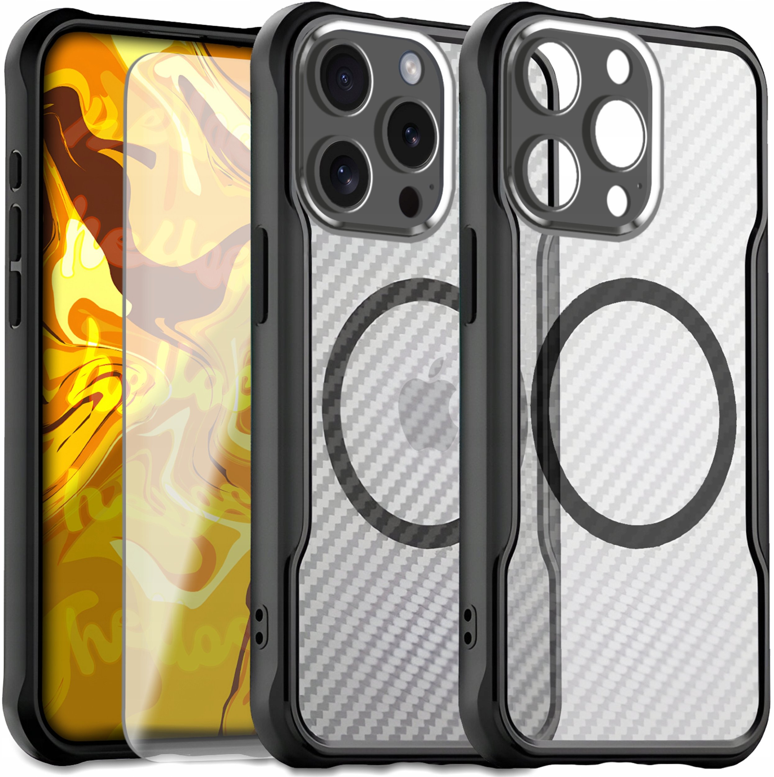 Etui Pancerne do Apple iPhone 14 Pro (Do Magsafe, Karbon, Czarne) Szkło