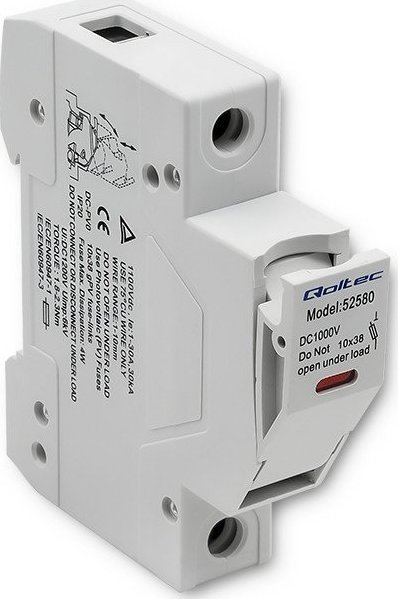 Qoltec Podstawa bezpiecznikowa z diodš + bezpiecznik DC | 1P | 1000V | 15A | 10x38 | solar