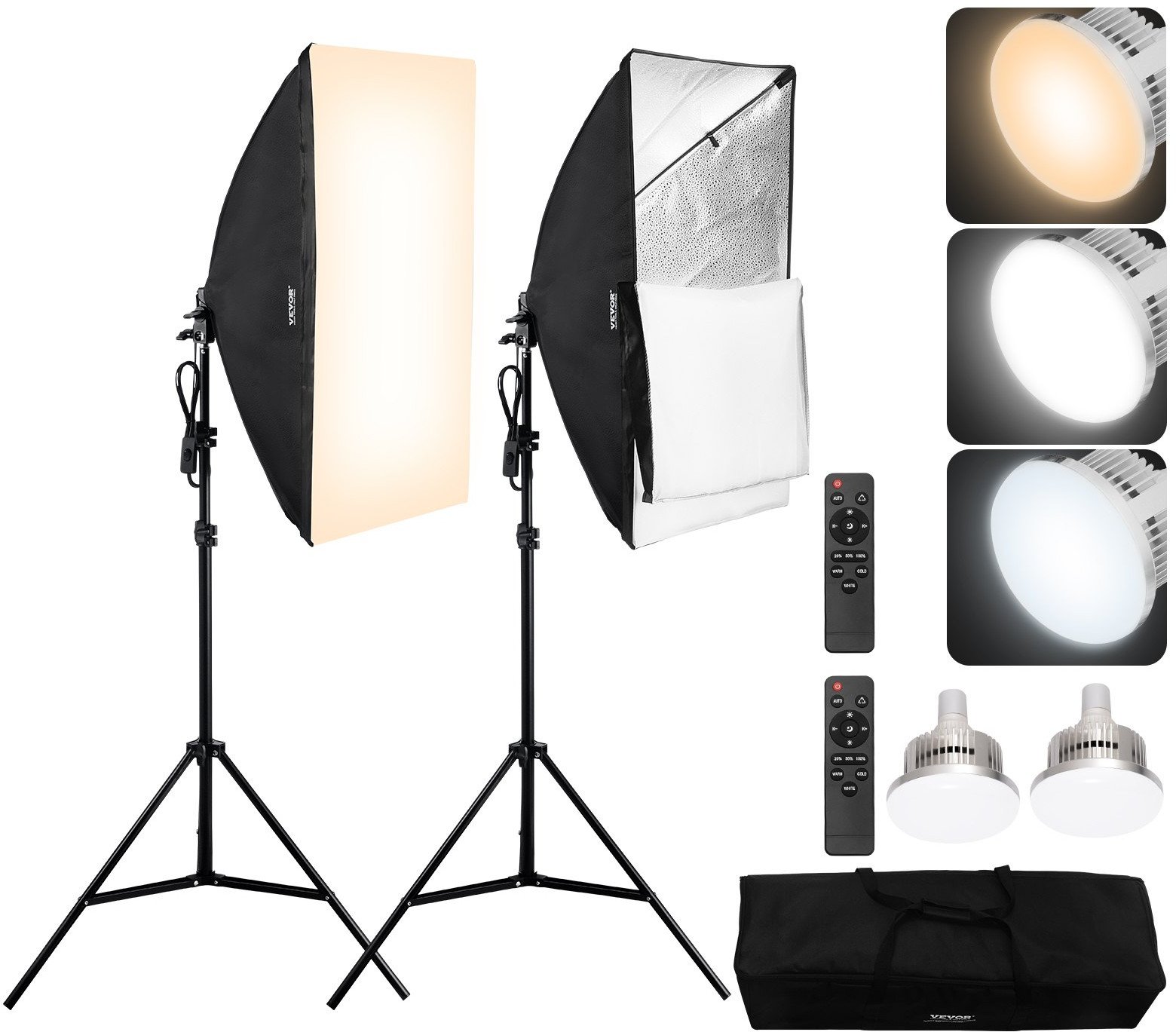 Zestaw 2 x lampa studyjna led 45W + softbox 50x70cm + statyw + futerał