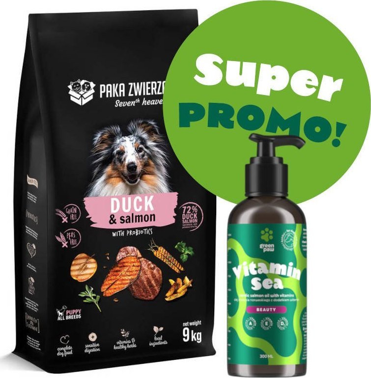 Paka Zwierzaka Paka Zwierzaka -Seventh heaven -Kaczka z łososiem (duck & salmon ) 9kg + Olej z łososia norweskiego 300ml