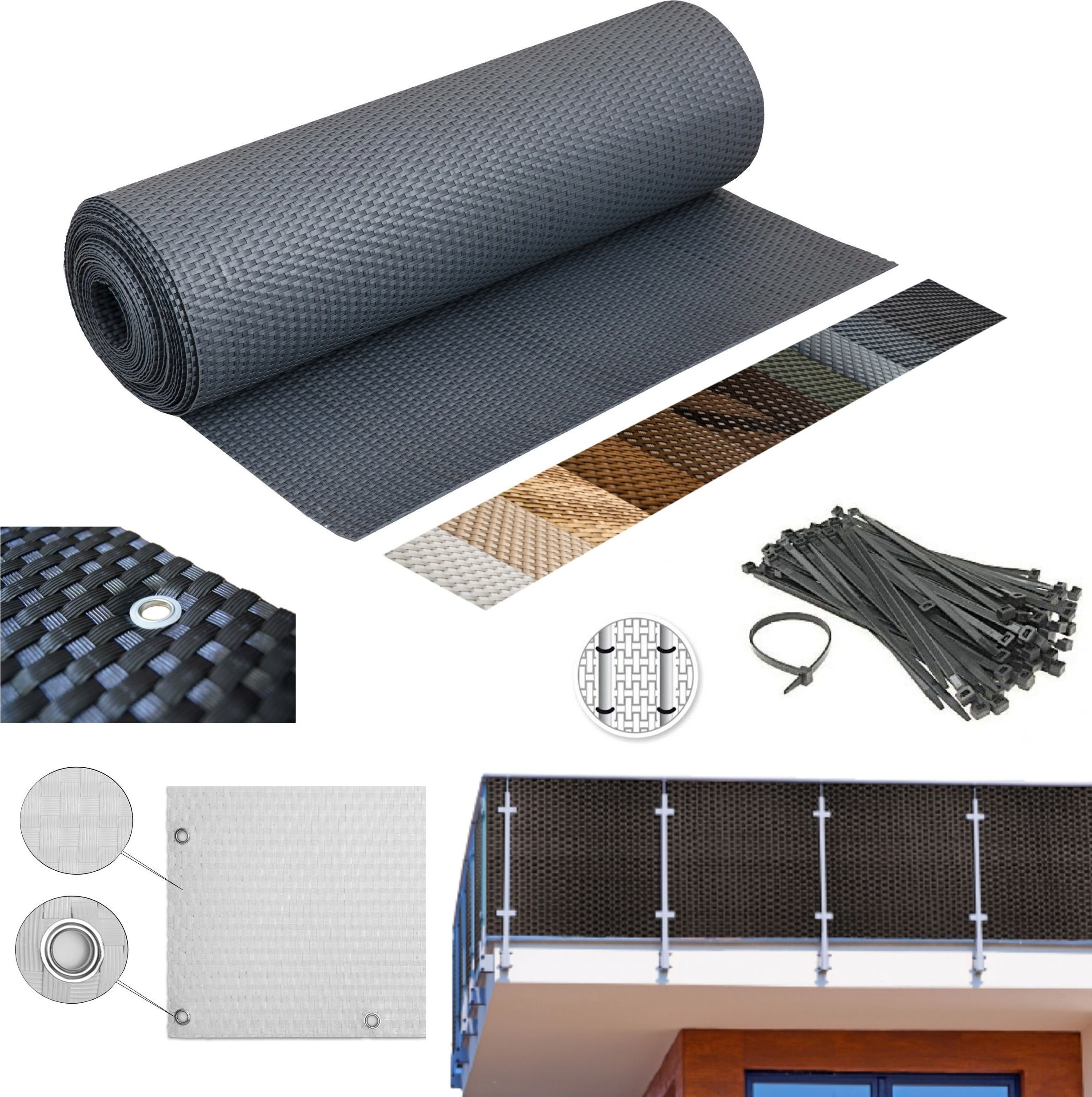 PROGRESJA Osłona Balkonowa Oczkowana Mata technorattan na wymiar