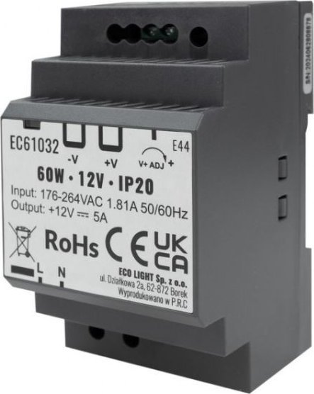 Zasilacz Led Na Szynę Din 60W 12V Ip20 Premium Eco Light Ec61032 Eco Light