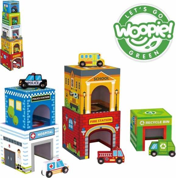 Woopie Układanka Kostki Miasto Pojazdy W Pudełkach + Figurki 10 El.