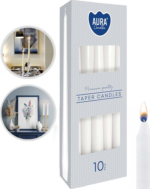 AURA Świece Stołowe Stożkowe Białe 7h 10 szt. s30-090