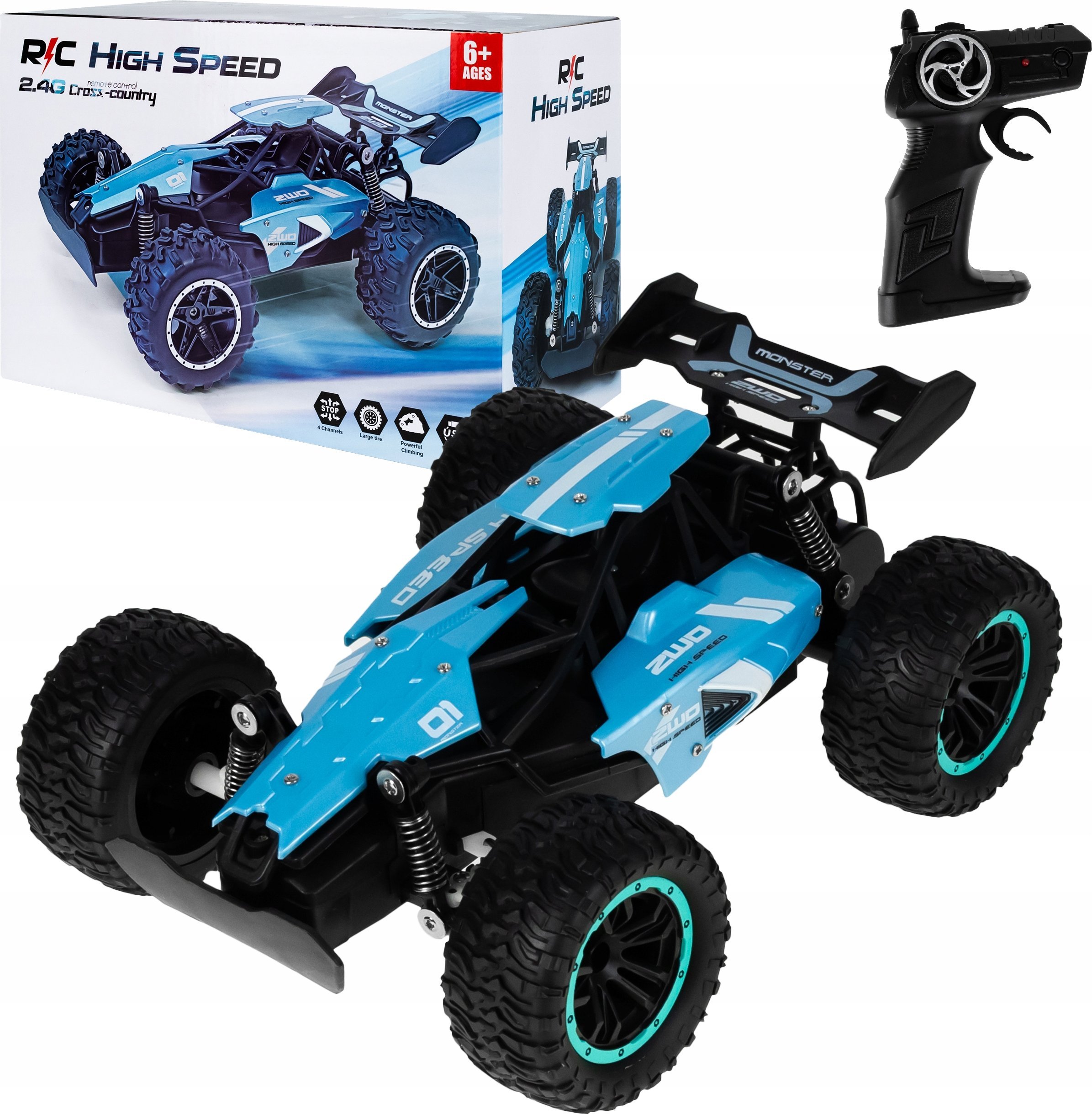 Samochód Wyścigowy Sterowany Pilotem Rc Mocny Napęd Oświetlenie Led