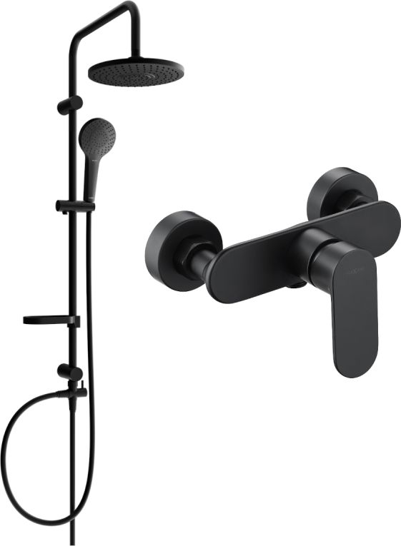 Zestaw prysznicowy Mexen Mexen Erik zestaw prysznicowy natynkowy z deszczownicą i baterią prysznicową Milo, czarny - 71340205-70