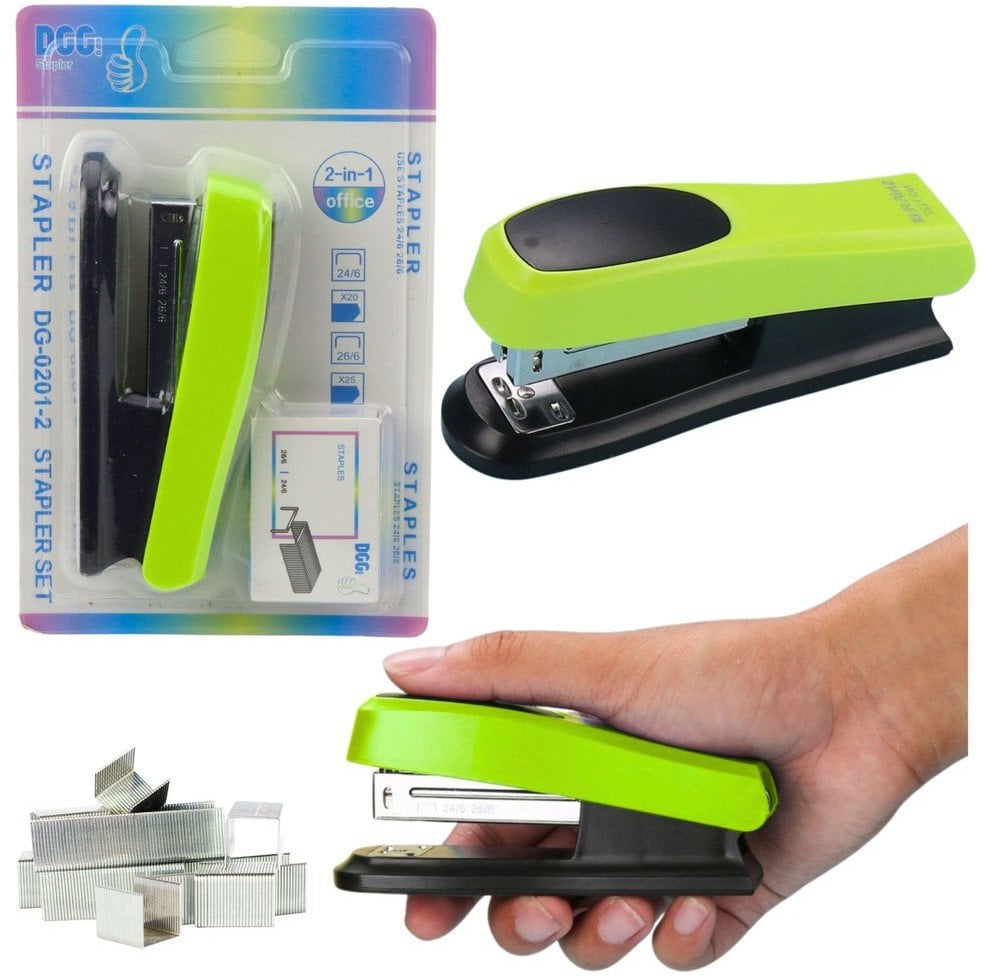 Zszywacz Biurowy Zielony Do 30 Kartek Zestaw Zszywek 24/6 13cm LEAN