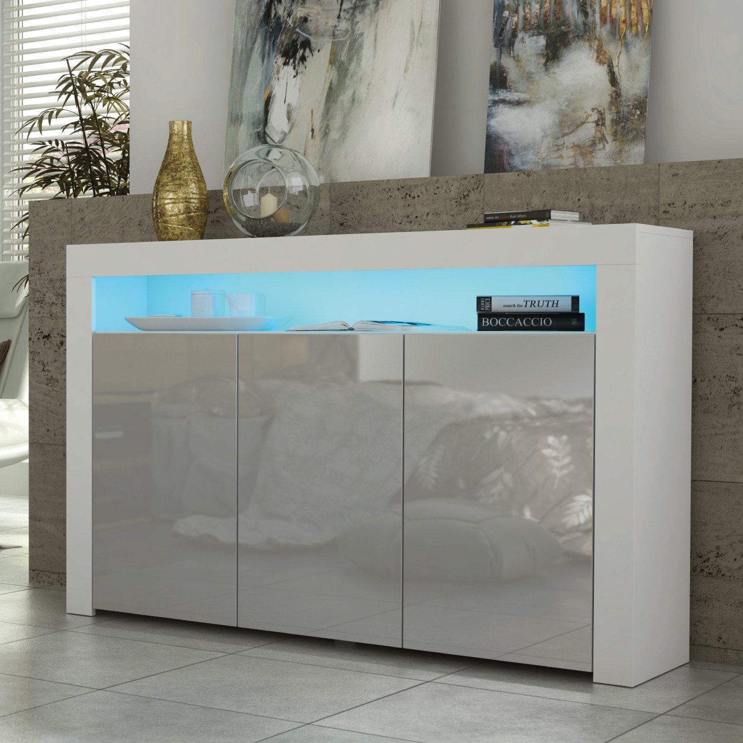 Komoda Aether 155cm RTV ONE FURNITURE - Biały Laminat & Szare Drzwi