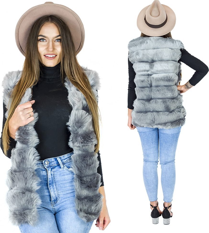 ZOLTA Futrzana kamizelka Ciepły bezrękawnik Szary