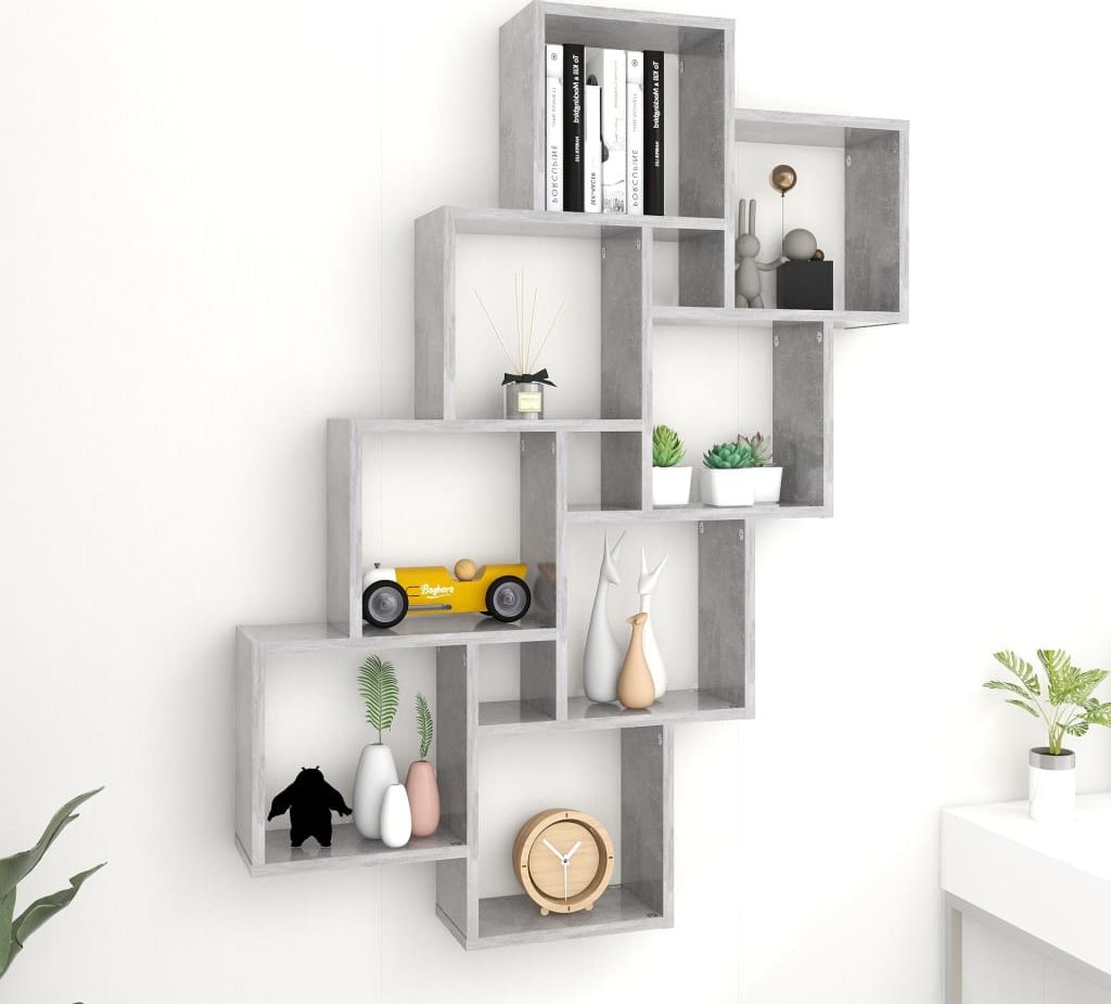 vidaXL Półka ścienna kostki, szarość betonu, 90x15x119 cm, płyta