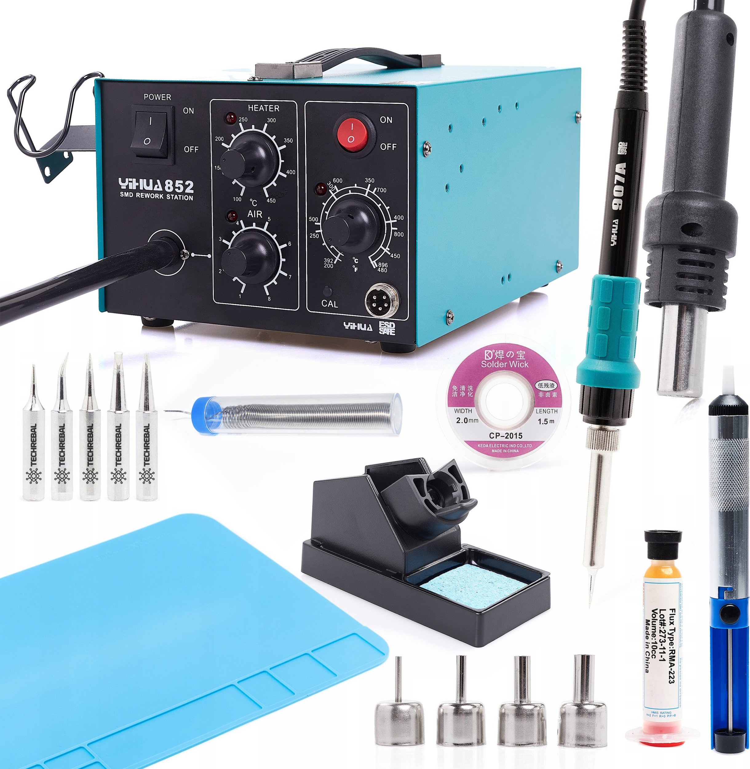 Stacja Lutownicza Yihua 852 z Kompresorem Techrebal Zestaw Akcesoria Cyna