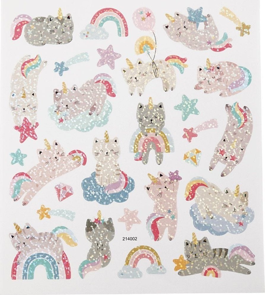 Naklejki Holograficzne Koty Jednorożce