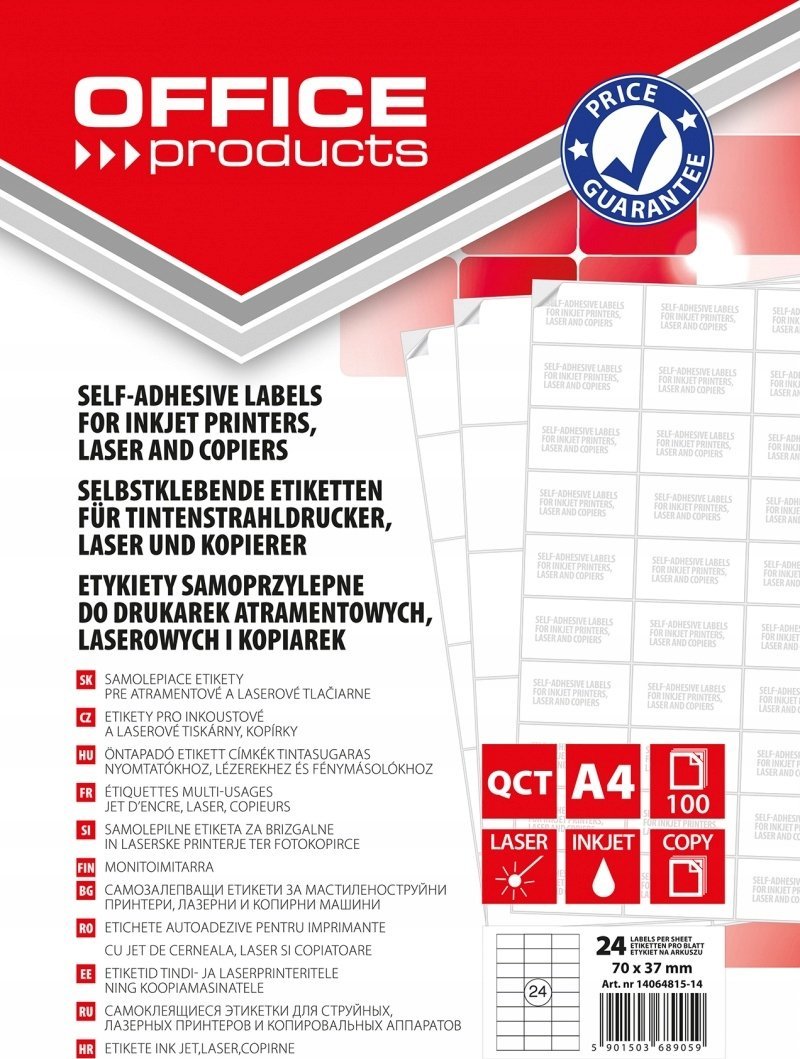 Office Products Etykiety OFFICE PRODUCTS, 70x37mm, białe, 100 ark.
