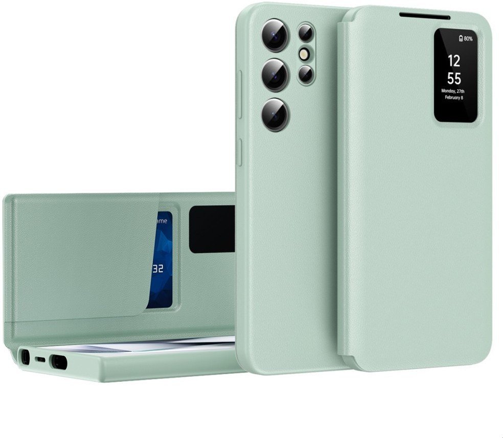 Etui z klapką Smart View skórzane do Galaxy S25 Ultra, jasnozielone