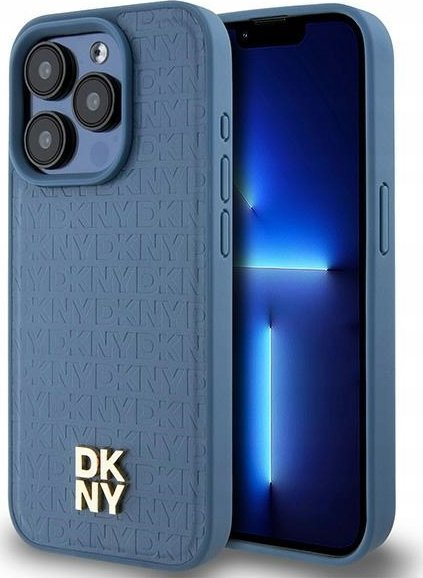DKNY DKHMP15LPSHRPSB iPhone 15 Pro 6.1" niebieski/blue hardcase Leather Monogram Pattern Metal Logo MagSafe