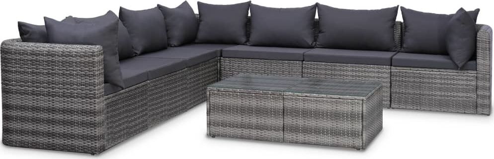 vidaXL 8 częściowy zestaw wypoczynkowy do ogrodu, poduszki, rattan PE, szary (44157)