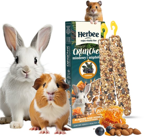 HERBEE cruncher dla gryzoni i królików 115g 2w1 miodowy i migdałowy z amarantusem