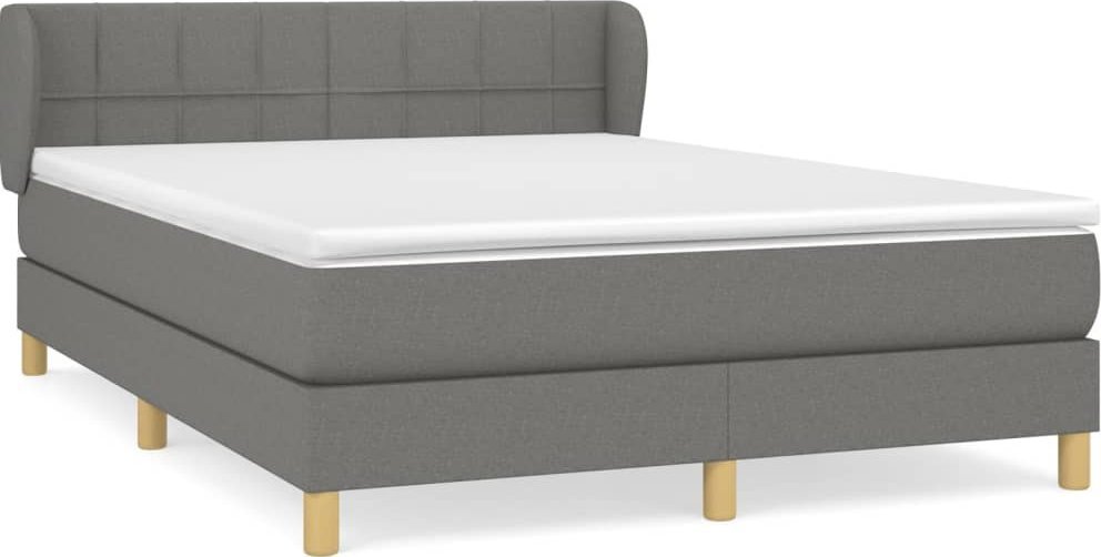 Łóżko Kontynentalne Z Materacem, Ciemnoszara Tkanina 140X200 Cm