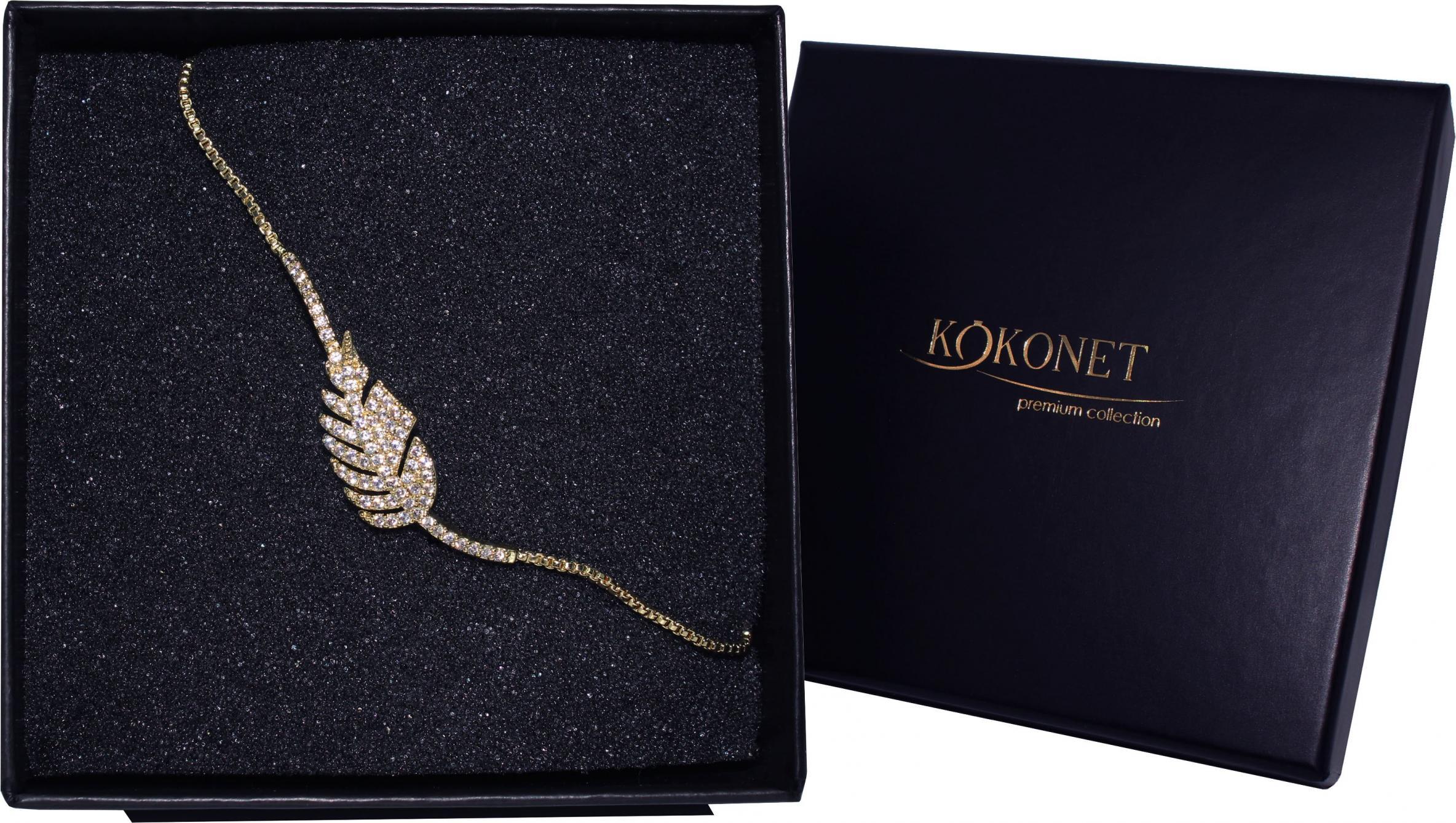 KOKONET Bransoletka złoty listek ślubna pozłacana piękna