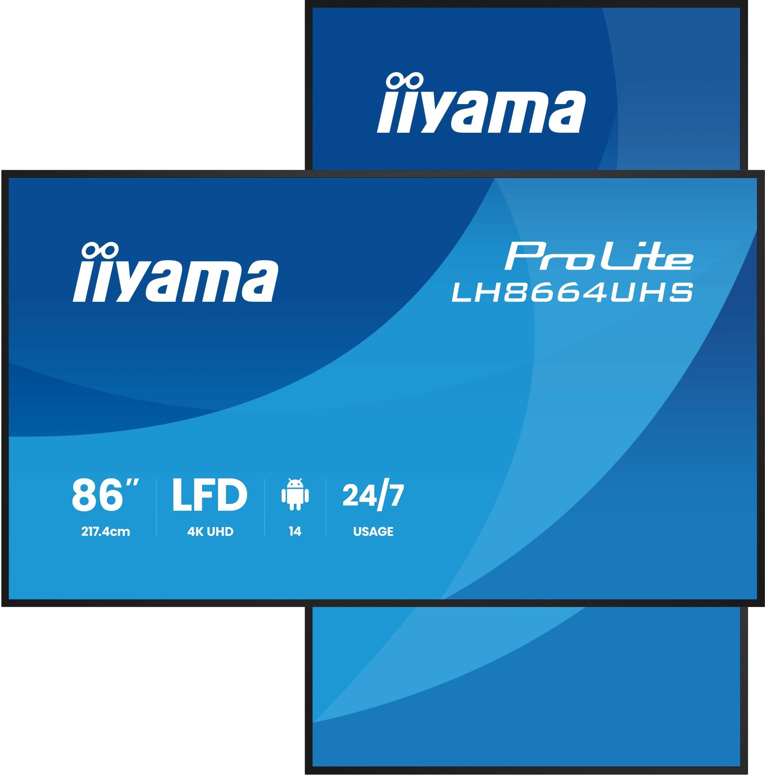 Monitor iiyama IIYAMA LH8664UHS-B3AG 218,44cm 86 cali 3840x2160 UHD IPS panel Haze 25 proc 500cd/m Landscape and Portrait Speakers 2x 10W 2x HDMI