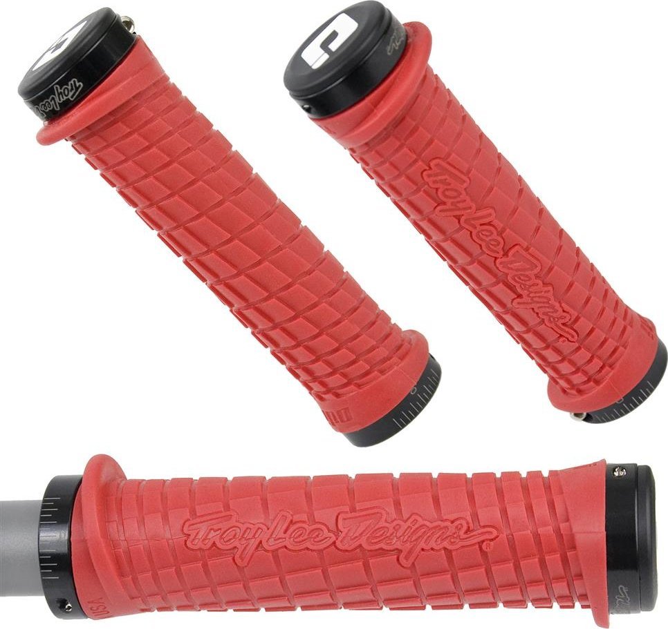 ODI Chwyty przykręcane MTB ODI Troy Lee Designs, Lock-On czerwone, czarne obejmy, 130mm
