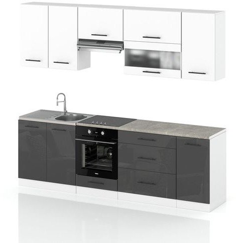 Meble Kuchenne Komplet Kuchnia Marocco 2.6m Nowoczesna Wotan Czarny Połysk