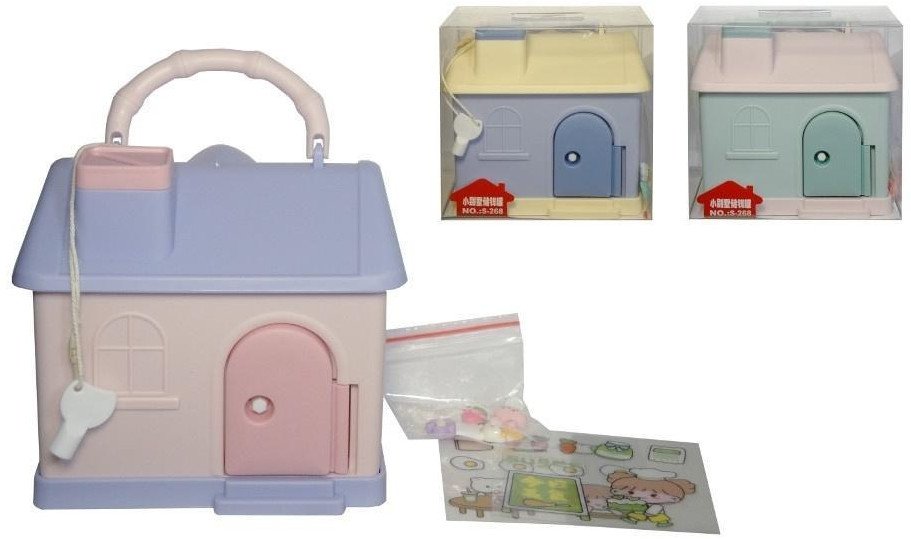 Skarbonka z uchwytem zamykana na klucz domek MIX