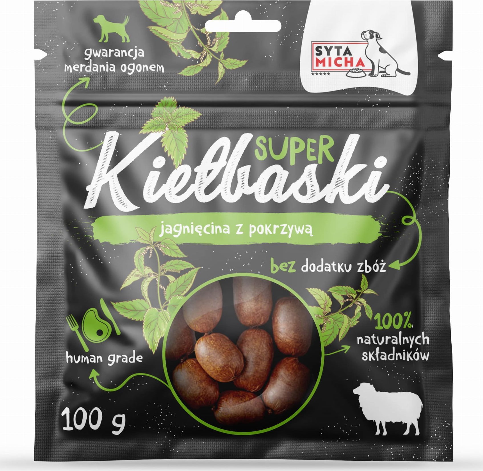 Syta Micha Syta Micha Super kiełbaski dla psa z jagnięciną i pokrzywą 100g