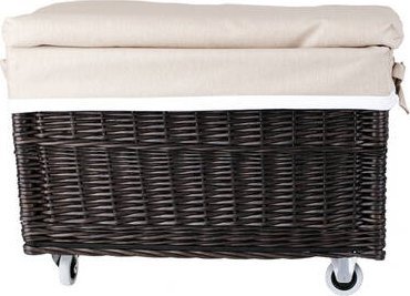 WickerPL KUFER WIKLINOWY Z OBSZYCIEM SKRZYNIA MOBILNA WIKLINOWA Z WIEKIEM KOSZ NA ZABAWKI 60X42 H40 CM