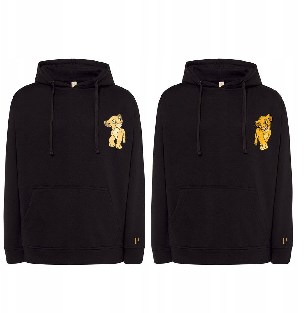 BLUZY DLA PAR Z HAFTEM NA DZIEŃ KOBIET SIMBA NALA INICJAŁY 2 SZT CZARNE