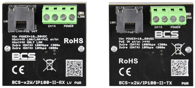 Zestaw aktywnych konwerterów do transmisji danych z sieci Ethernet oraz zasilania PoE BCS-X2W/IP100-II