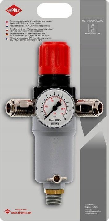Reduktor ciśnienia 1/2" 12bar ze złączami i manometrem Airpress 4300210