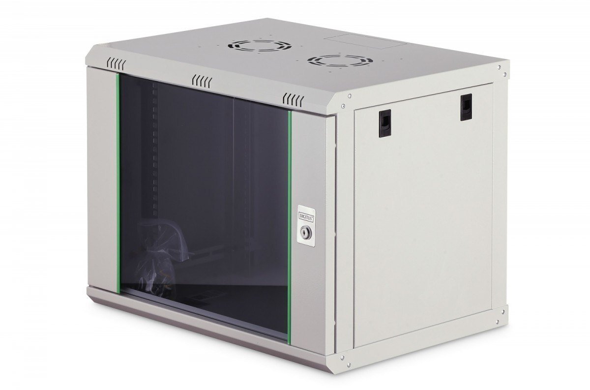 Szafa Digitus Szafa sieciowa wisząca jednosekcyjna Dynamic 19" 9U, 600x450, drzwi szyba, szary, niezmontowana, 60kg