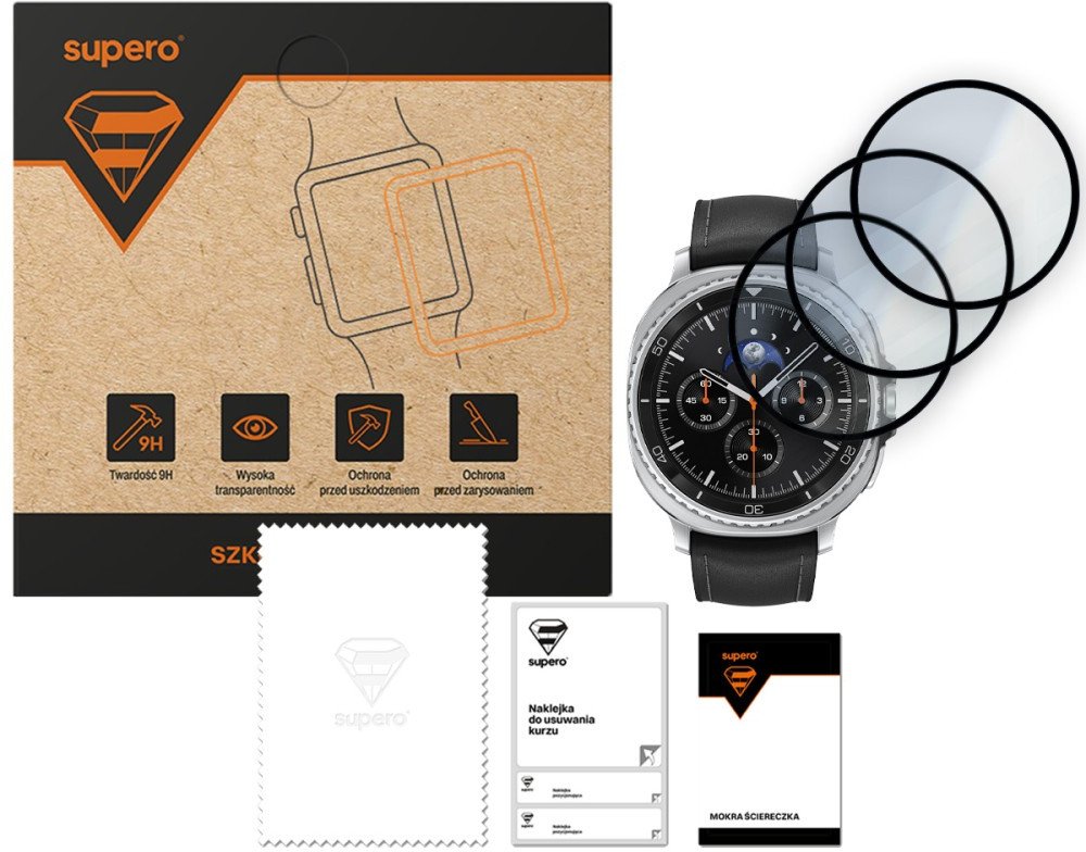 Szkło hartowane do Samsung Galaxy Watch 8 46mm, przezroczyste z czarną ramką, 3 szt.