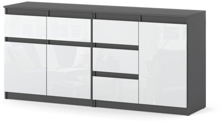 Komoda 5 Szuflad Szafka Pojemna Duża 160cm Nowoczesna Szara Biały Połysk