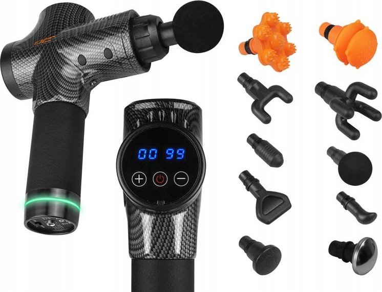 Masażer LTC MASAŻER Pistolet do masażu LTC z zestawem 10 końcówek Czarny/Karbon