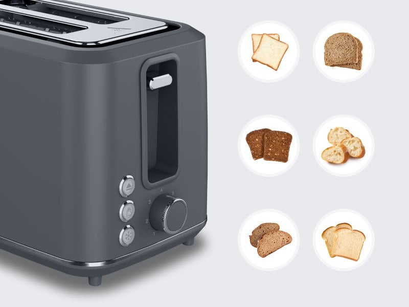AENO 2-slice toaster TS1, 1000W, 7 toasting stages, extra toasting, grey