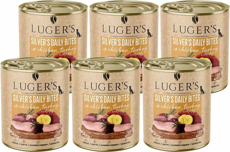 Karma mokra dla psa Luger's Silver's Daily Bites z kurczakiem, indykiem i ziemniakiem zestaw 6 x 800 g
