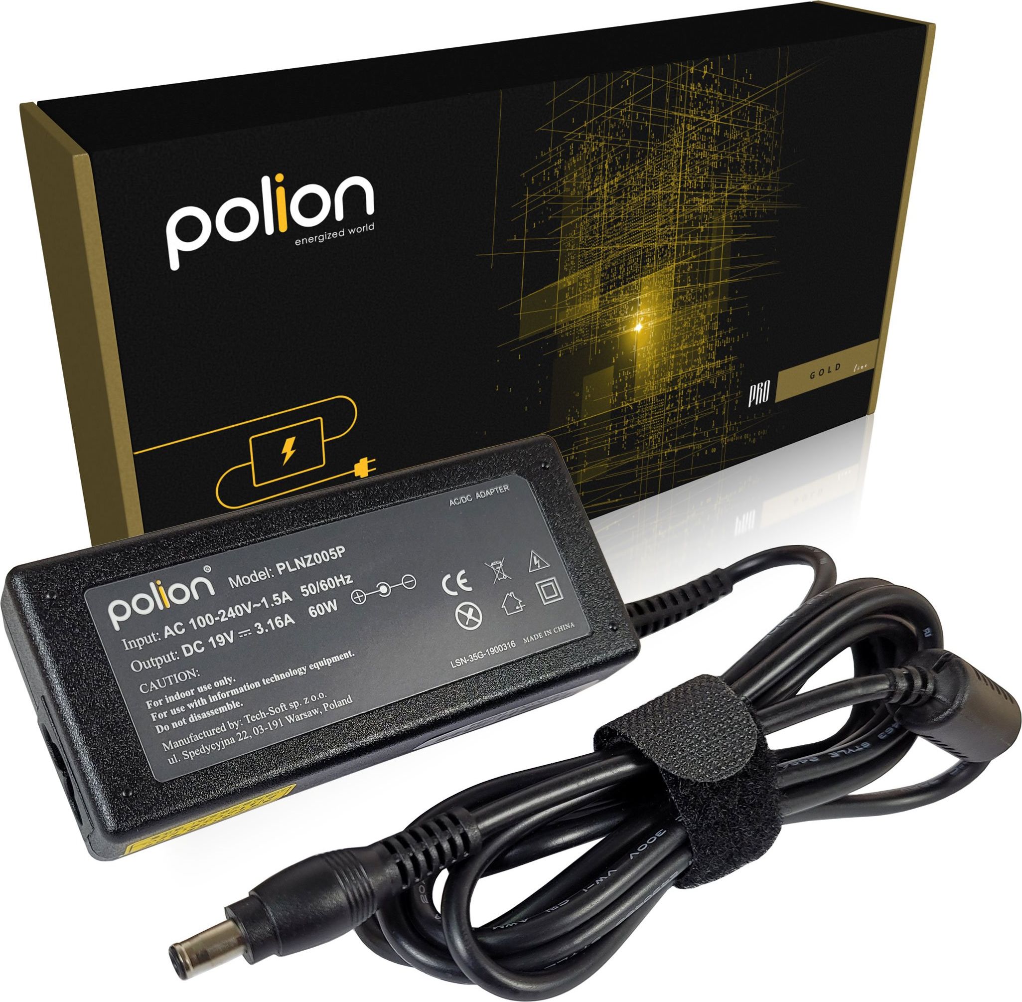 Zasilacz do laptopa Polion 60 W, 3 mm, 3.2 A, 19 V (PLNZ005P)