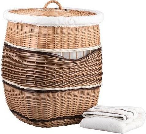 Kosz na pranie WickerPL WIKLINOWY KOSZ NA BIELIZNĘ KOSZ DO ŁAZIENKI Z POKRYWĄ I OBSZYCIEM 50X50 H63 CM