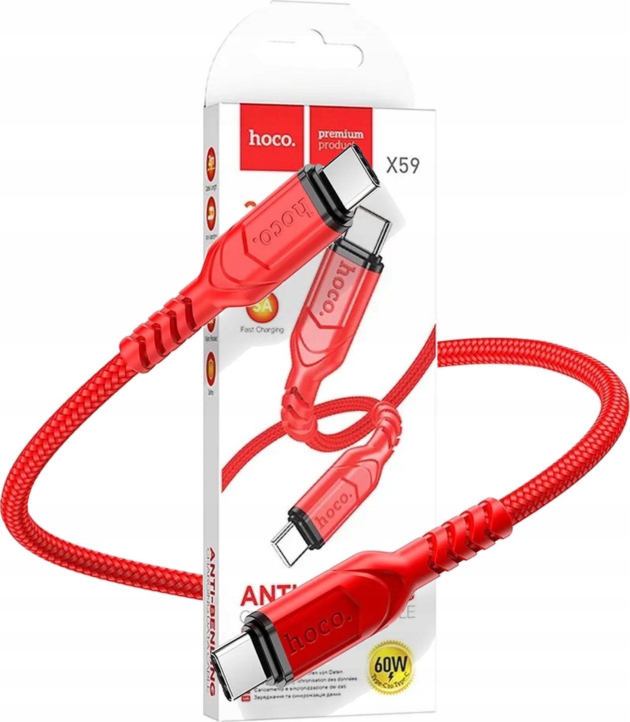 Kabel USB Hoco USB-C - USB-C 2 m Czerwony (GSMA0201)