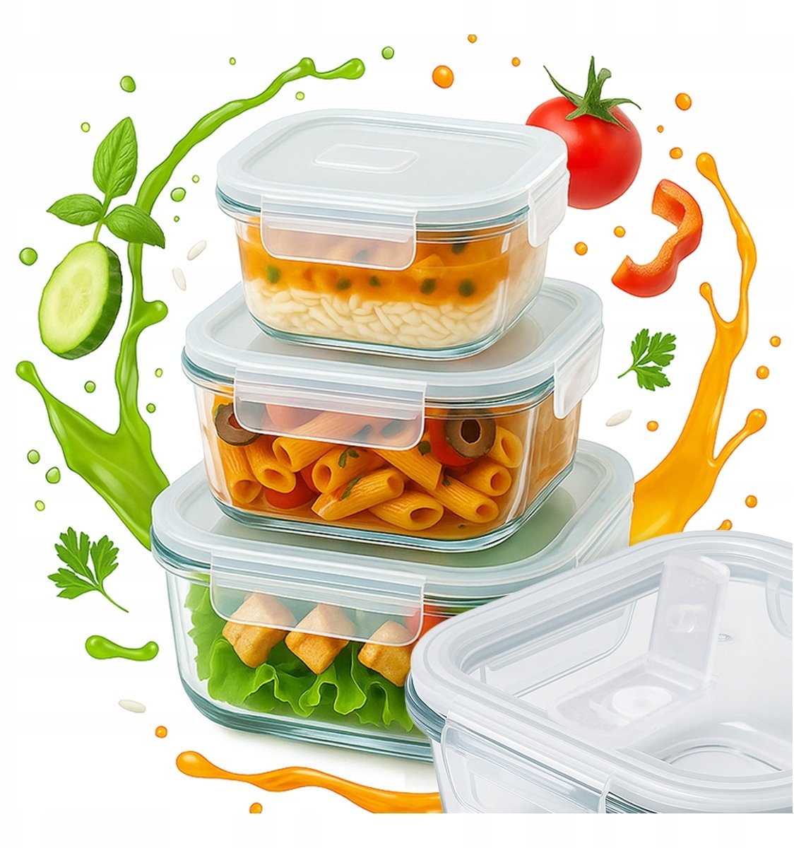 Bimberek Pojemniki SZKLANE Hermetyczne Kwadratowe Pojemnik Na Żywność 3x