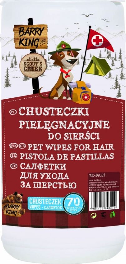 Barry King Chusteczki pielęgnacyjne do sierści dla psa kota uniwersalny