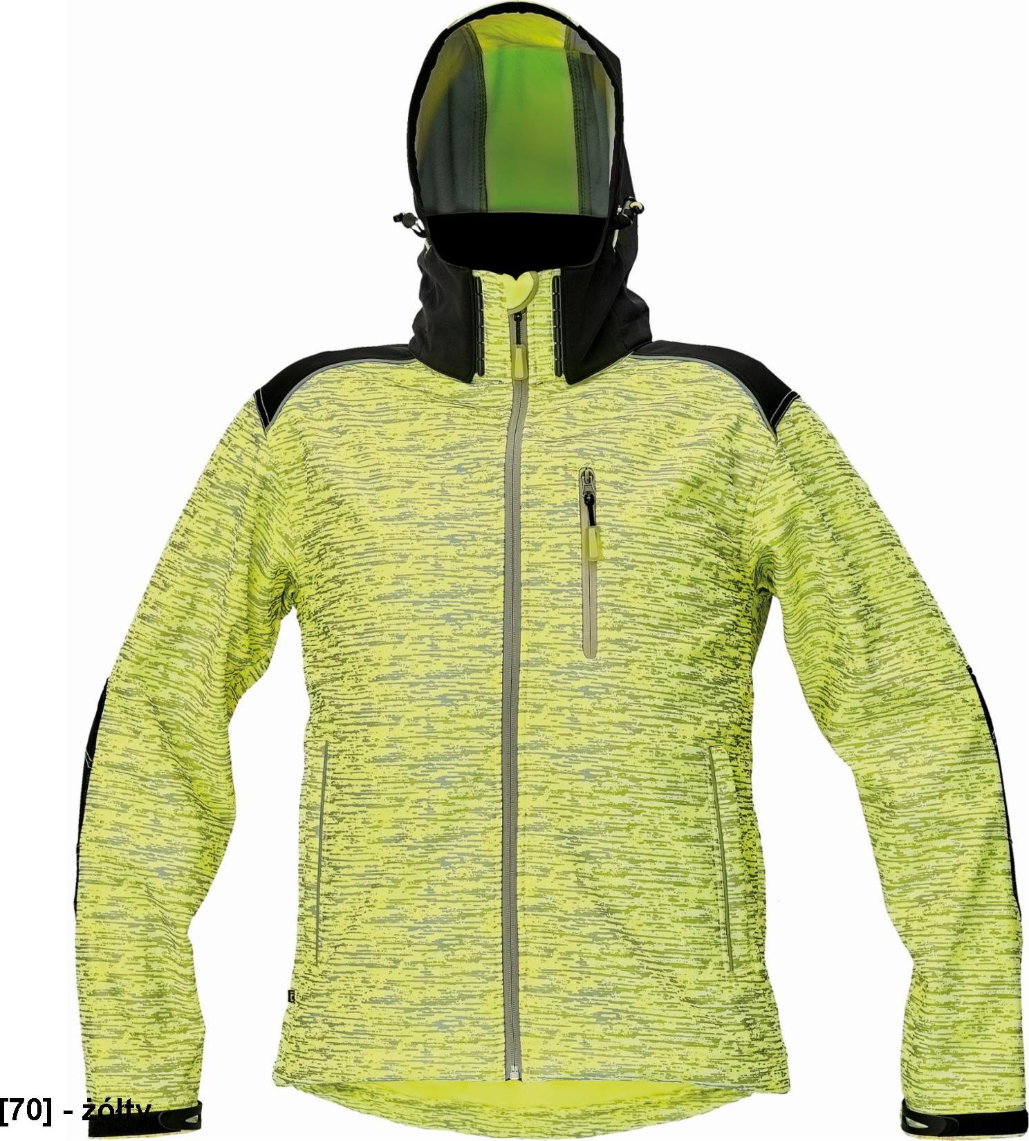 CERVA KNOXFIELD PRINTED - męska kurtka softshellowa z odblaskowym zadrukiem - żółty XS