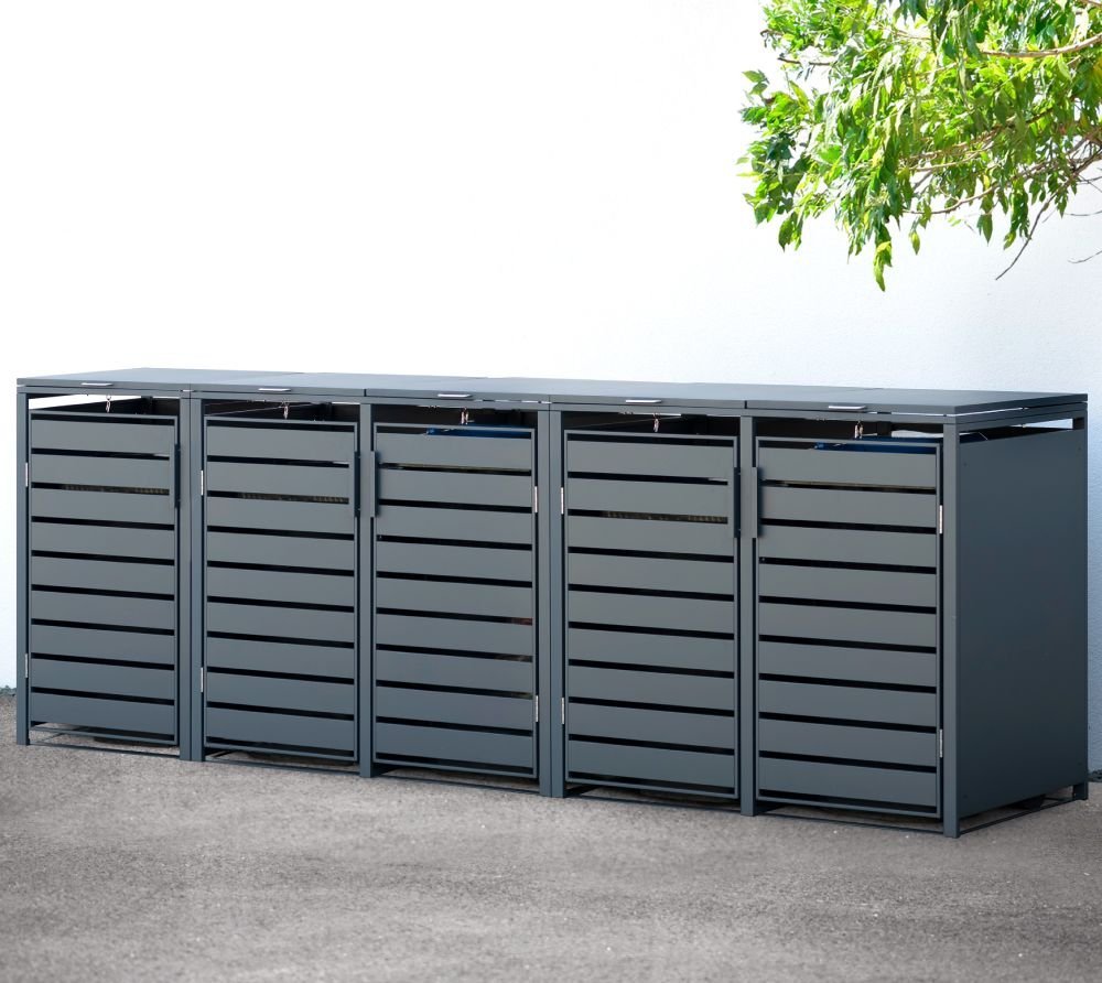 Westmann Westmann Metalowy kosz na śmieci 5 kosze 5x 240L Antracyt 332x80x116cm