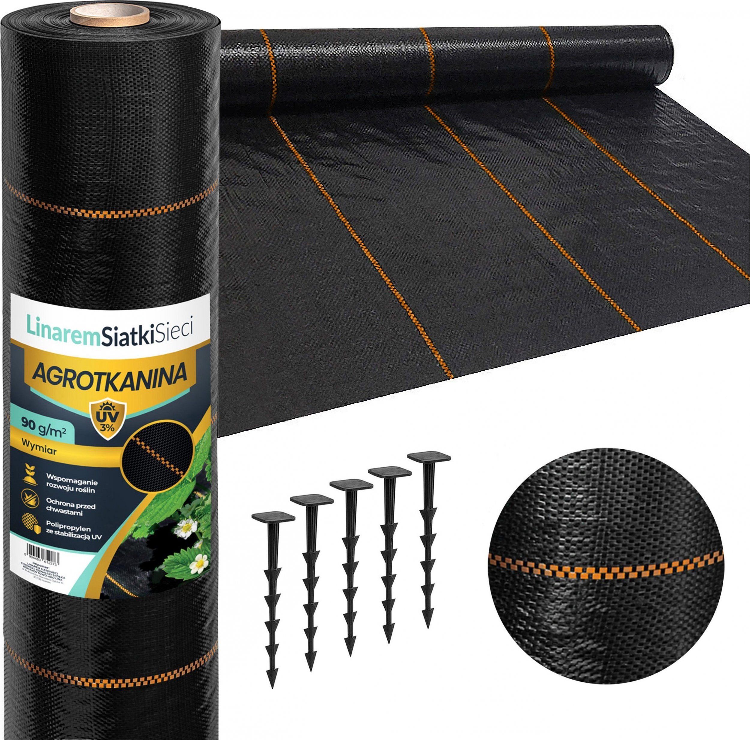 Linarem SiatkiSieci AGROTKANINA 90G 1,1x100m CZARNA AGROWŁÓKNINA UV 3% ANTYCHWASTOWA + KOŁKI
