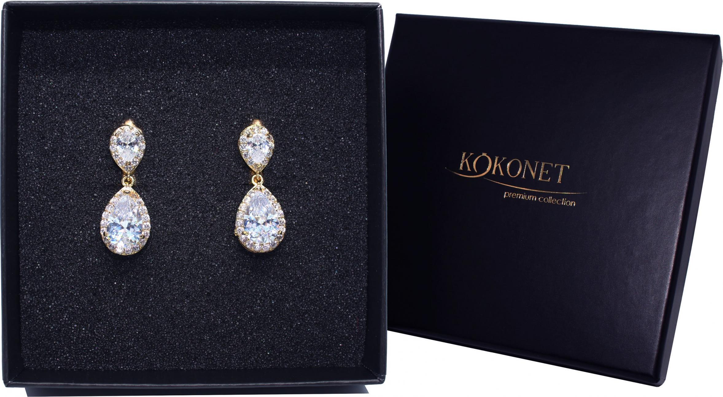 KOKONET kolczyki ślubne ZŁOTE KLIPSY łezki wiszące ŚLUB