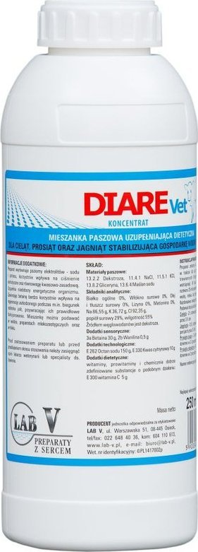LAB V LAB-V Diare Vet - Mieszanka Paszowa Uzupełniająca Dietetyczna Dla Zwierząt Po Zaburzeniach Trawiennych 1l